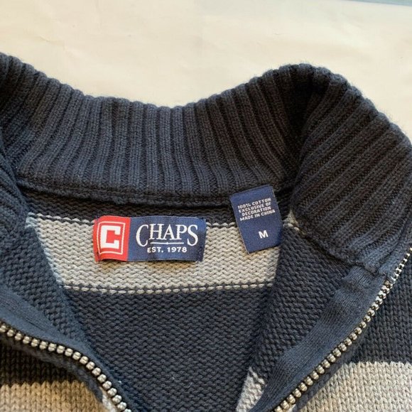 Chaps Sweater Mens Medium Striped 1/4 Zip Chunky Knit Pullover Mock Neck Cotton - Picture 5 of 12